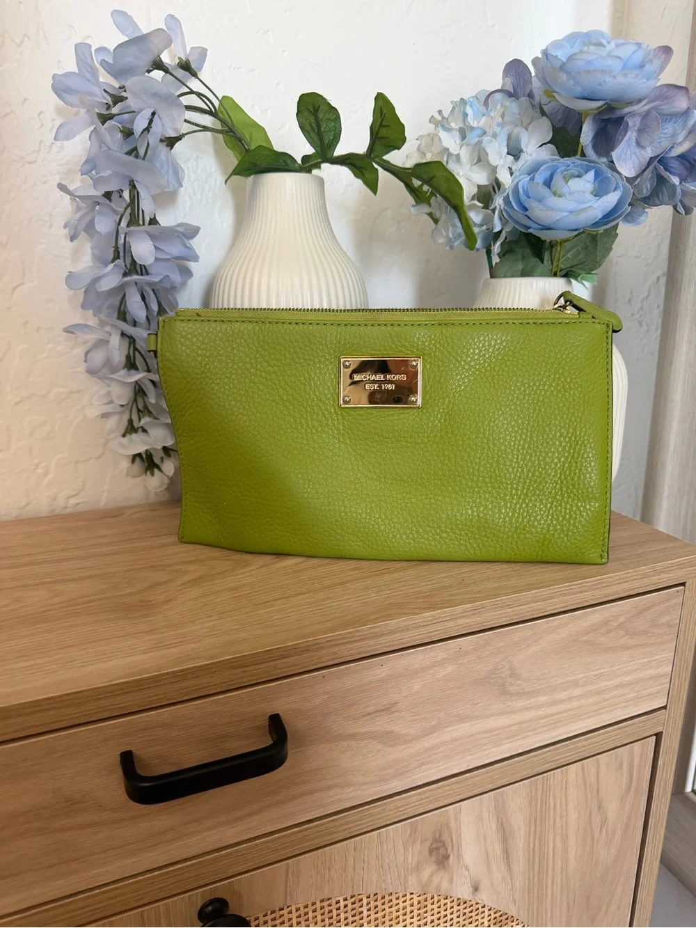 Michael Kors Lime Green Pebbled Leather Zip Wristlet